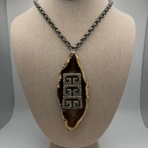 Silver and Brown Pendant Necklace